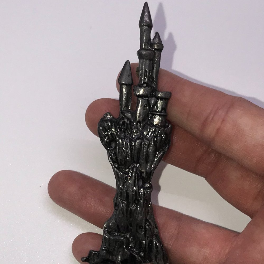 Vintage JJ Jonette Jewelry Pewter Castle Pin